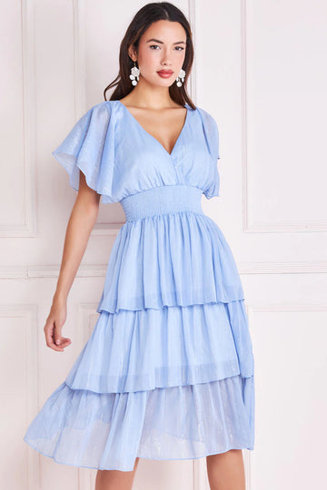 PLAIN LUREX CHIFFON TIERED DRESS Goddiva